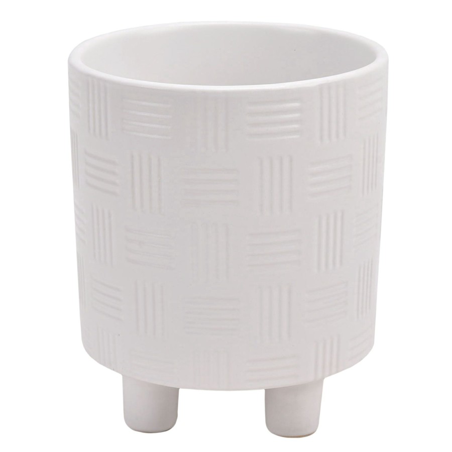 Pots & Planters * | Exquisite Gifts Footed White Ceramic Pot, 5 6