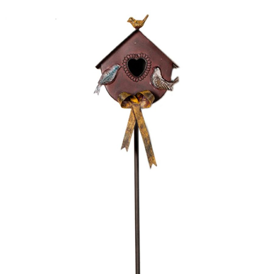 Outdoor Deacutecor * | Free Delivery Red Metal Birdhouse Stake, 54