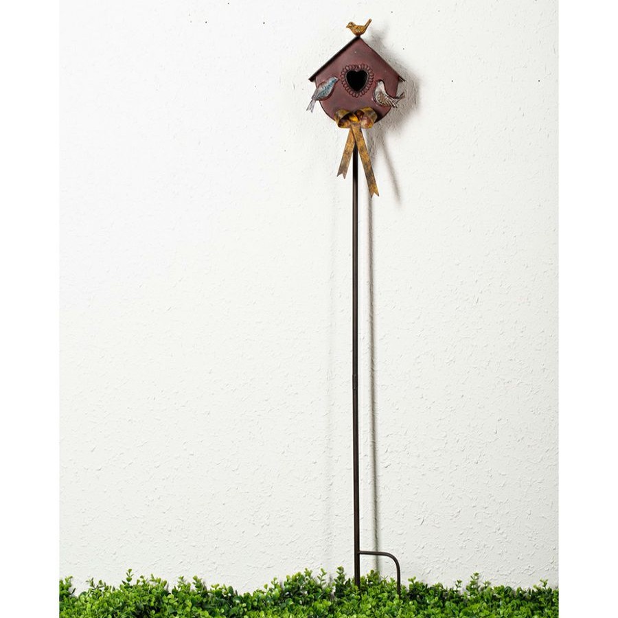 Outdoor Deacutecor * | Free Delivery Red Metal Birdhouse Stake, 54