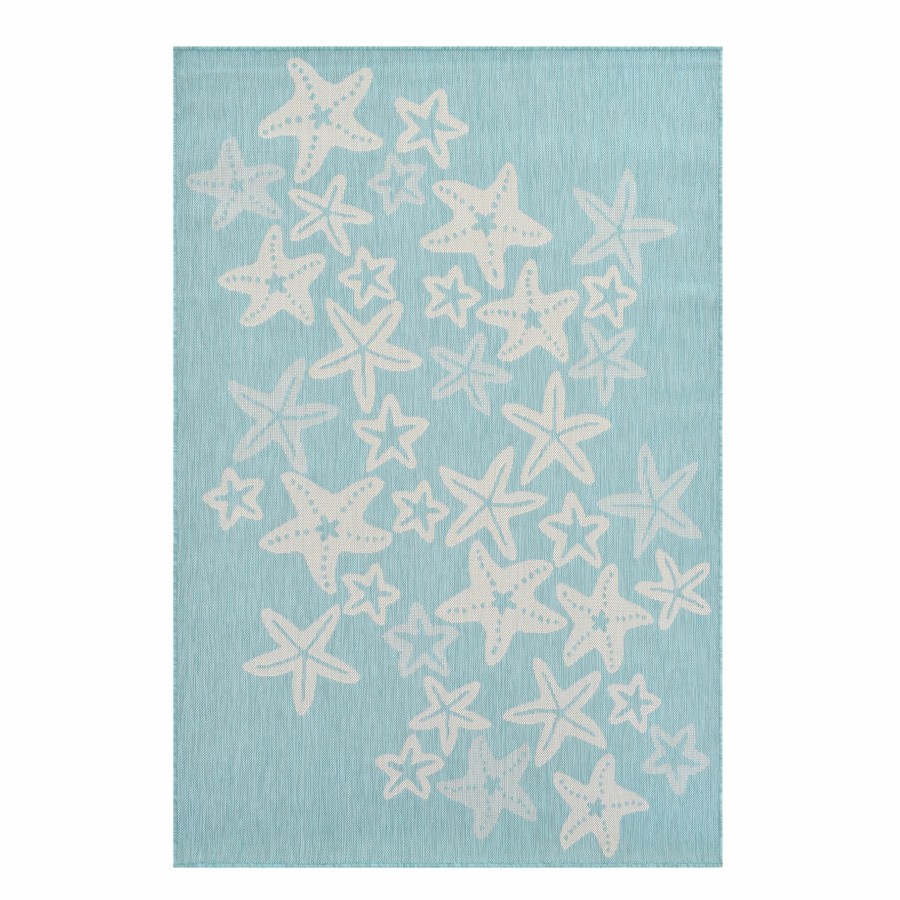 Rugs & Doormats * | Popular (E333) Terrace Turquoise Starfish Outdoor Area Rug, 7 10