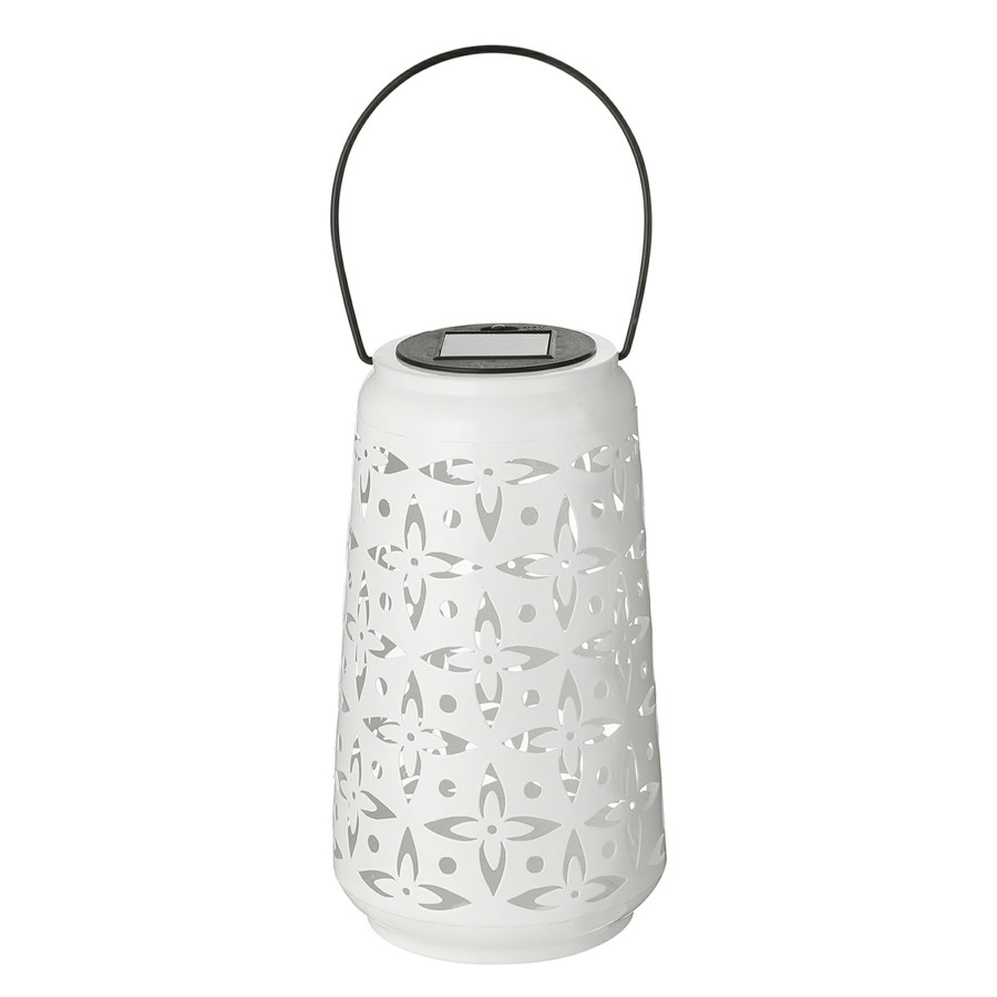 Lighting * | Large Choice White Metal Cutout Solar Lantern, 9