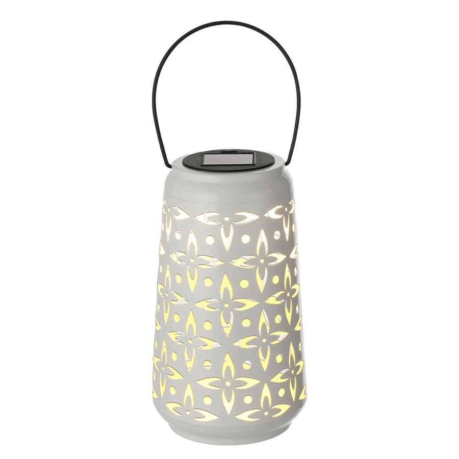 Lighting * | Large Choice White Metal Cutout Solar Lantern, 9