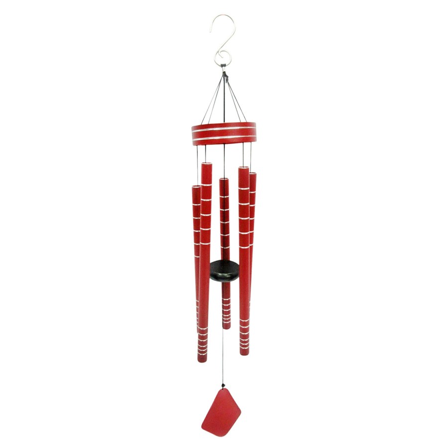 Outdoor Deacutecor * | Exclusive Design Silver Etched Red Metal Tube Wind Chime, 31