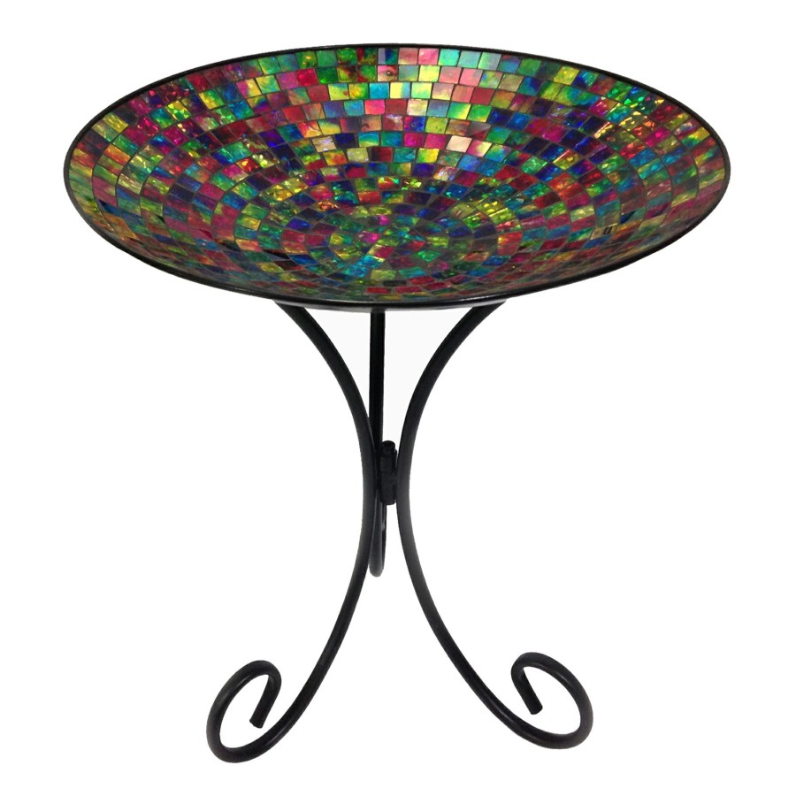 Outdoor Deacutecor * | Popular Mosaic Tile Glass Birdbath/Folding Metal Stand