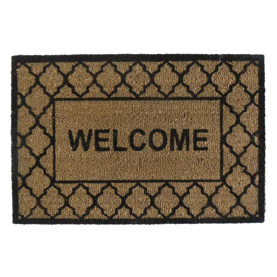 Rugs & Doormats * | Latest Welcome Quatrefoil Natural & Black Coir Mat, 18 27