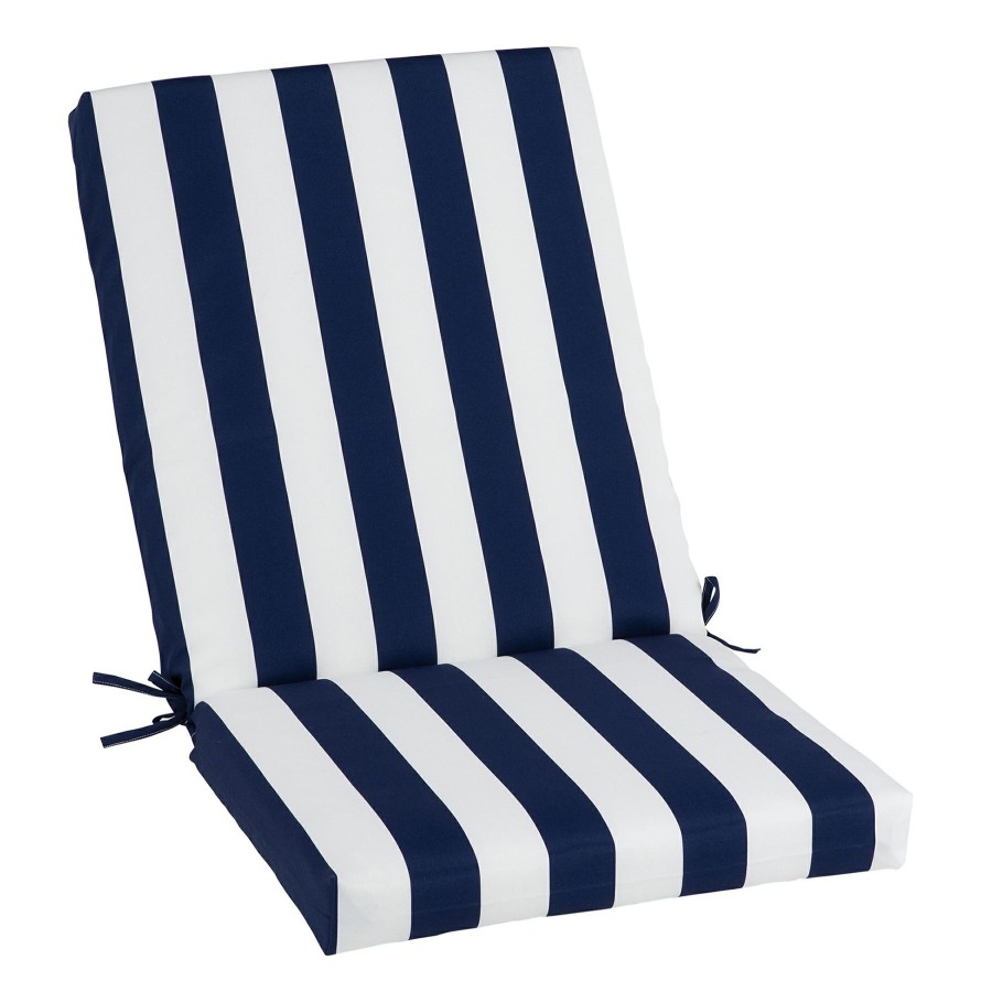 Cushions & Pillows * | Sale Online Navy Awning Striped Outdoor Hinged Chair Cushion