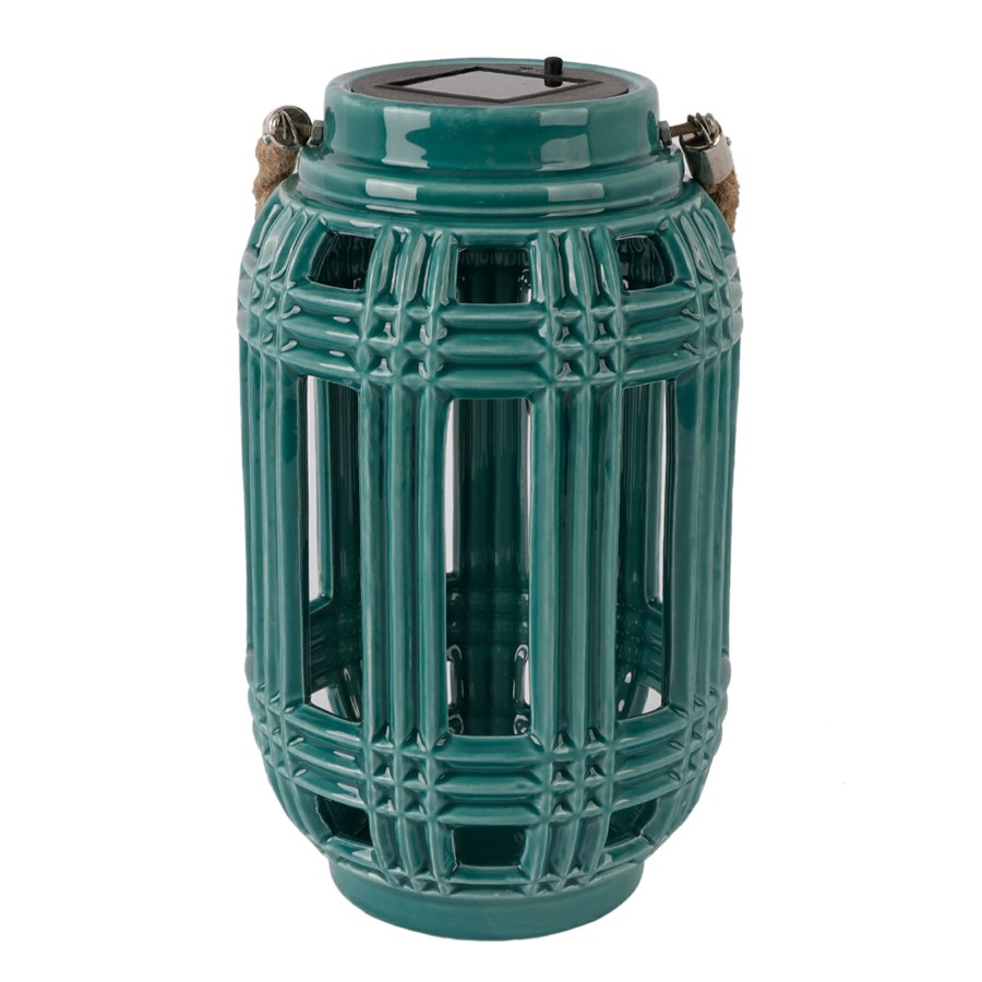 Lighting * | Featured Ty Pennington Teal Woven Ceramic Solar Lantern, 10