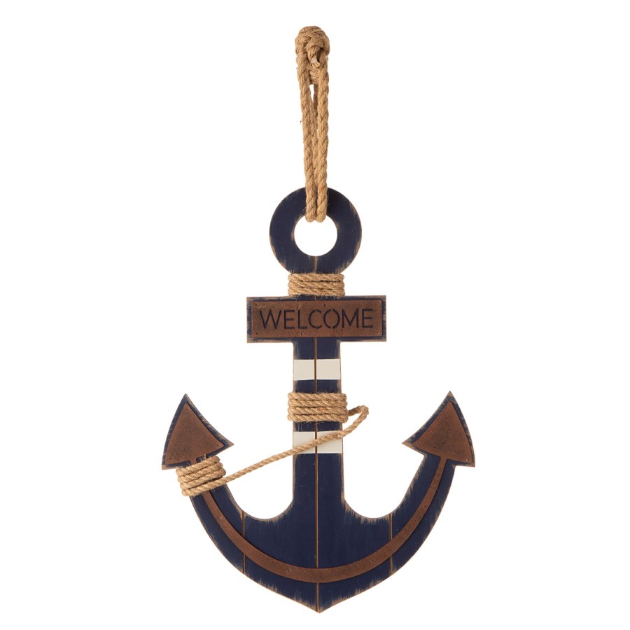 Outdoor Deacutecor * | Discount Blue Wooden Anchor Wall Decor, 18