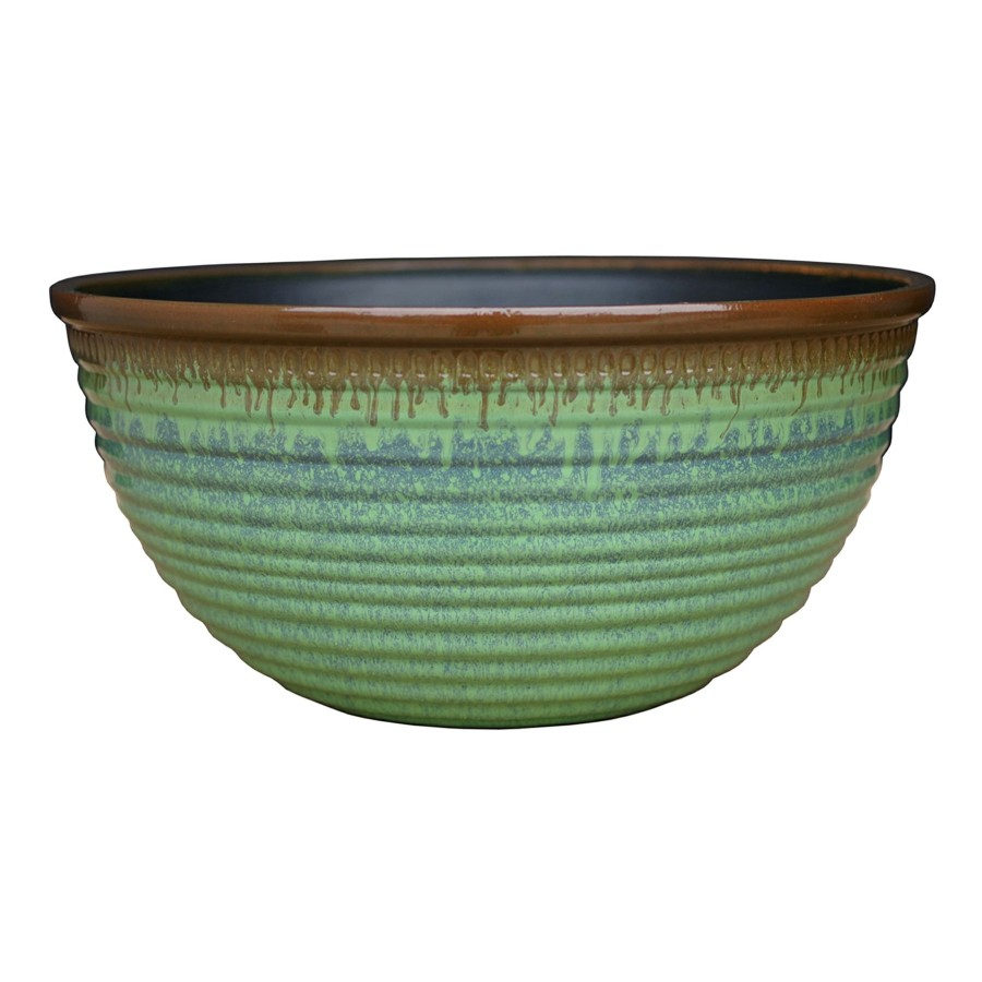 Pots & Planters * | Free Delivery Green & Brown Ribbed Bowl Planter, 10