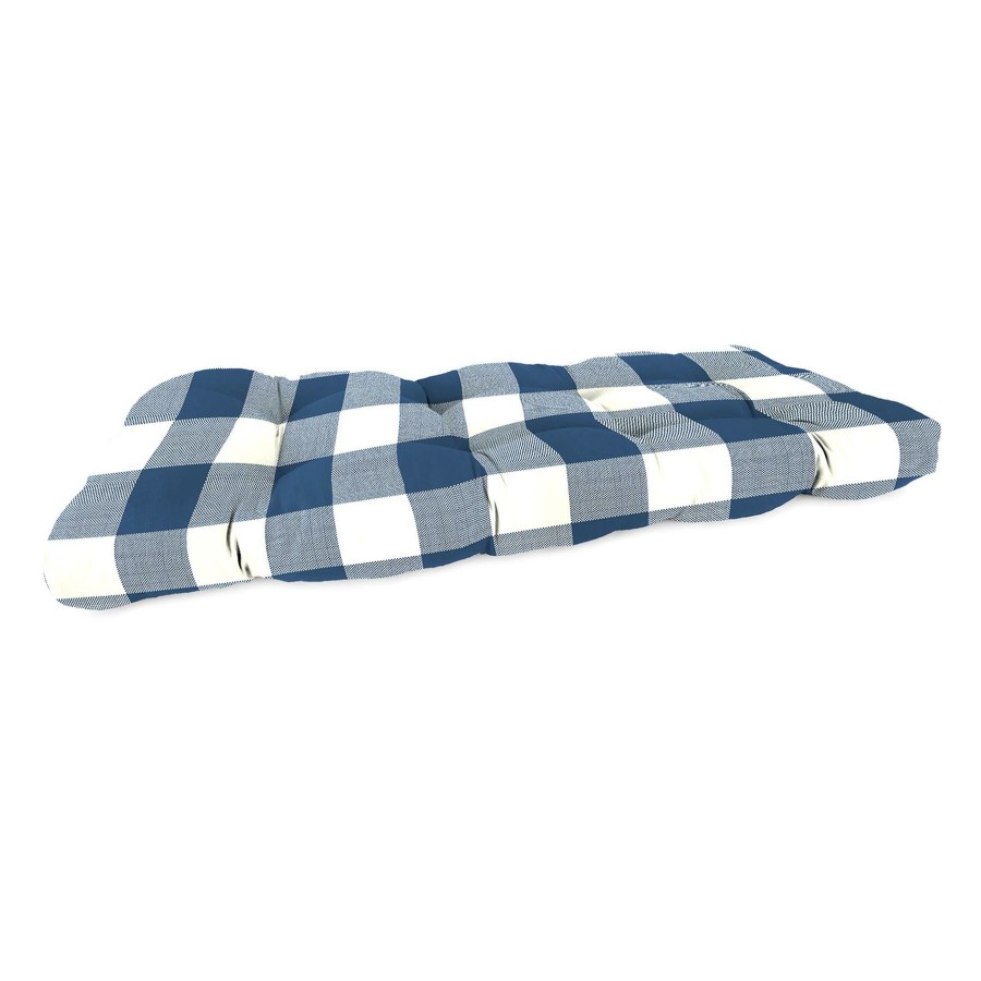 Cushions & Pillows * | Exclusive Design Navy Buffalo Check Outdoor Wicker Settee Cushion