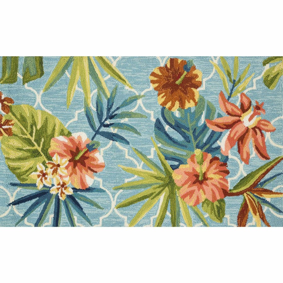 Rugs & Doormats * | Classical (E227) Santa Monica Trellis Aqua Floral Indoor & Outdoor Accent Rug, 2 4