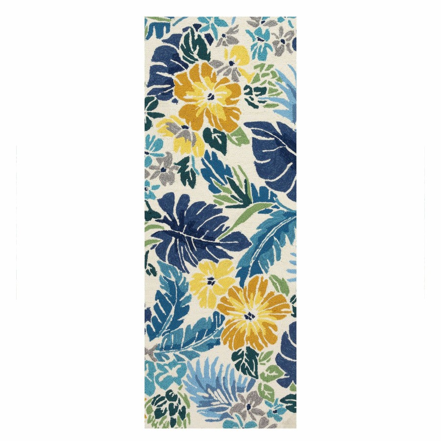 Rugs & Doormats * | Fire Sale (E264) Santa Monica Blue Floral Indoor & Outdoor Runner, 2 5