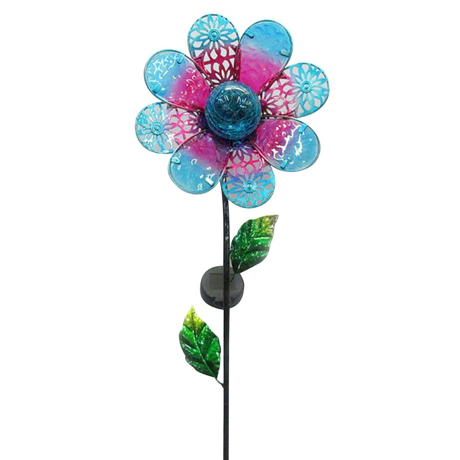 Outdoor Deacutecor * | Discount Metal Glass Flower Garden Stake & Solar Panel, 41