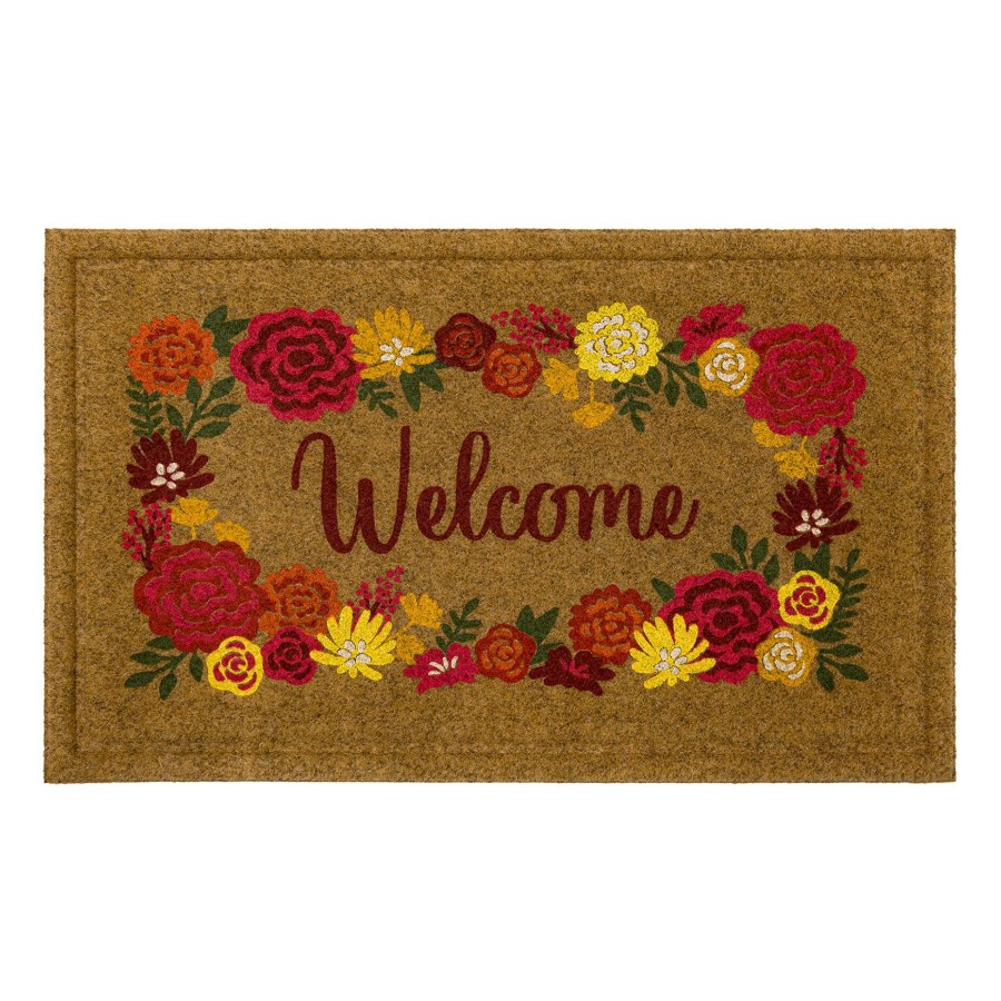 Rugs & Doormats * | Sale Online Floral Bordered Maroon Coir Mat, 18 30