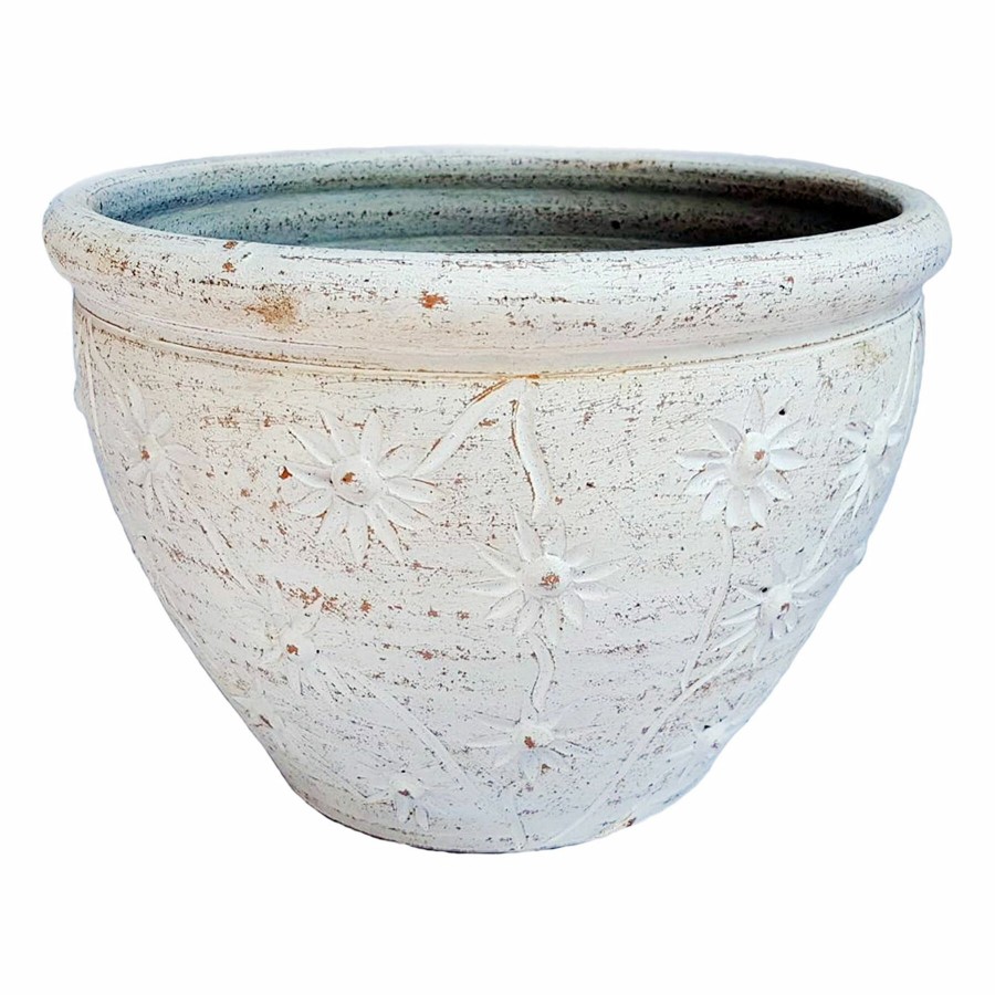 Pots & Planters * | New Threads White Chamomile Textured Planter, 6.5