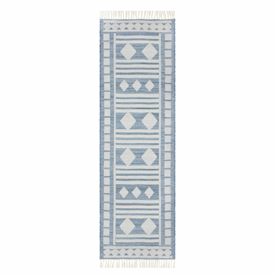 Rugs & Doormats * | Featured (E320) Porter Light Blue Patterned Indoor & Outdoor Runner, 2 7