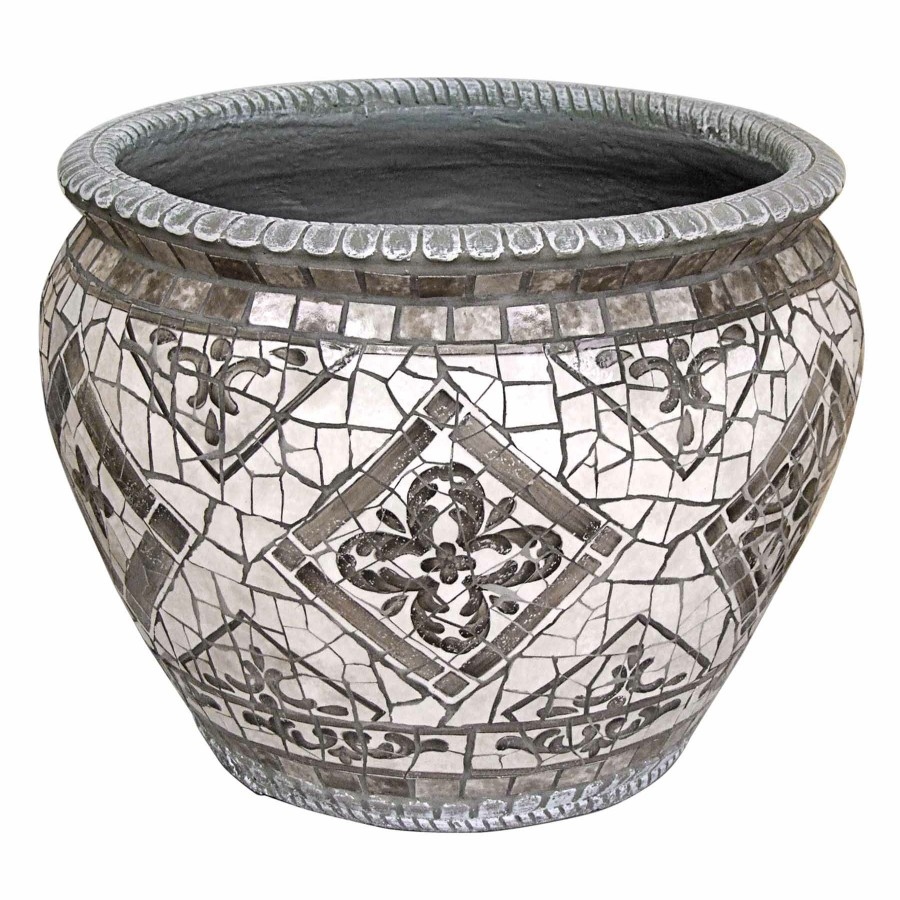 Pots & Planters * | Discount Grey Ceramic Mosaic Tile Planter, 19.5