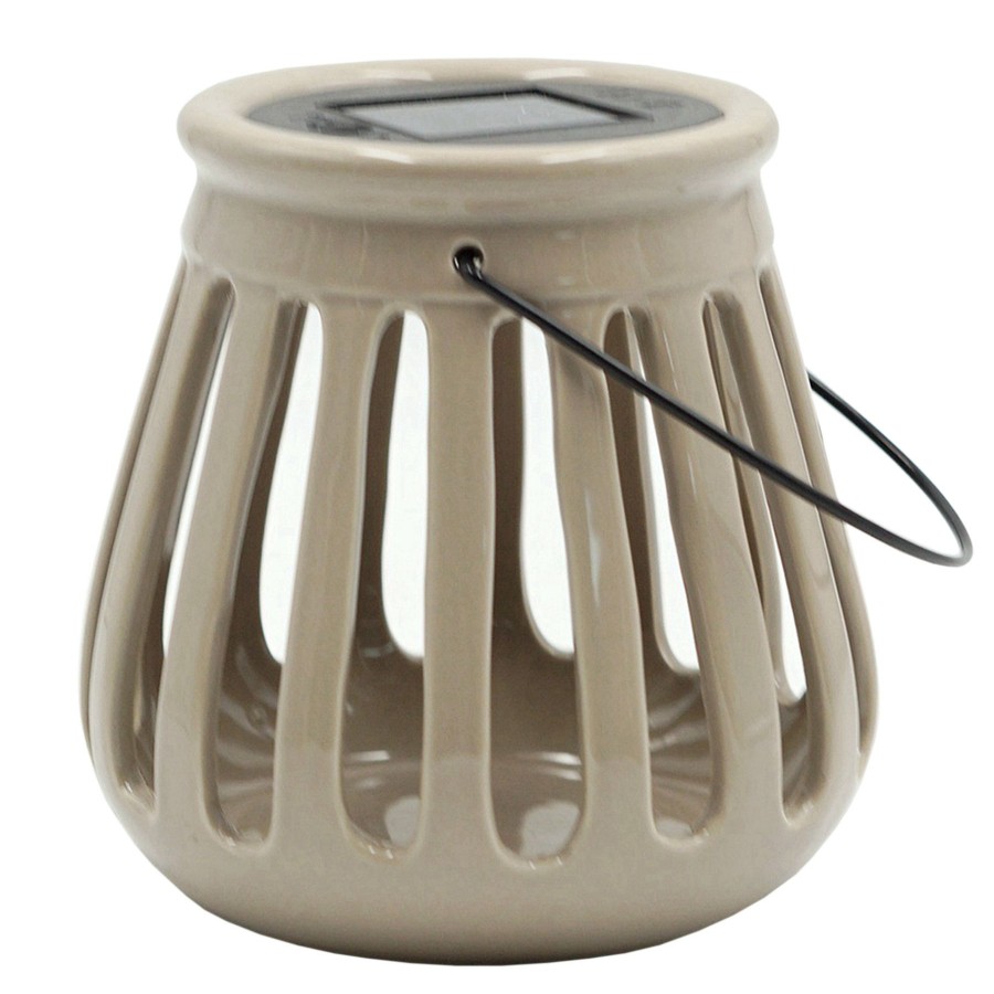 Lighting * | New Threads Laila Ali Taupe Ceramic Solar Lantern, 6