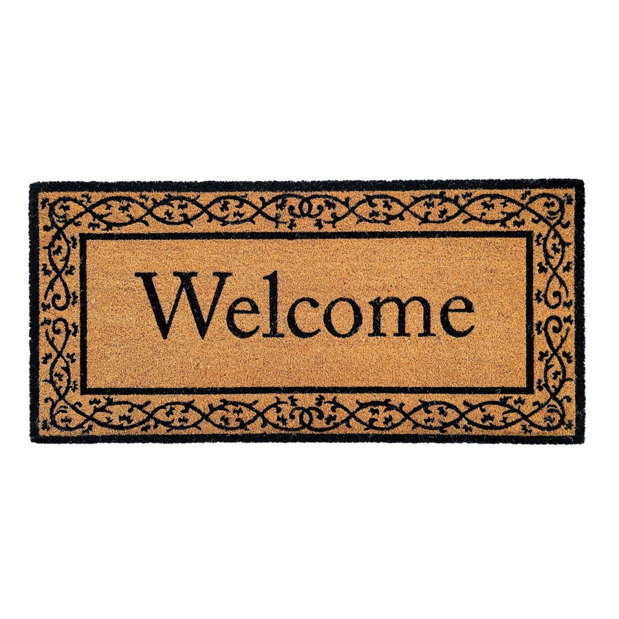 Rugs & Doormats * | Large Choice Traditional Border Welcome Natural & Black Oversized Coir Mat, 22 47