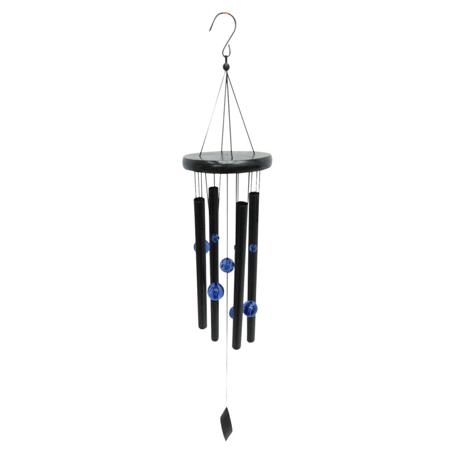 Outdoor Deacutecor * | Discount Metal Wood Blue Bead Wind Chime