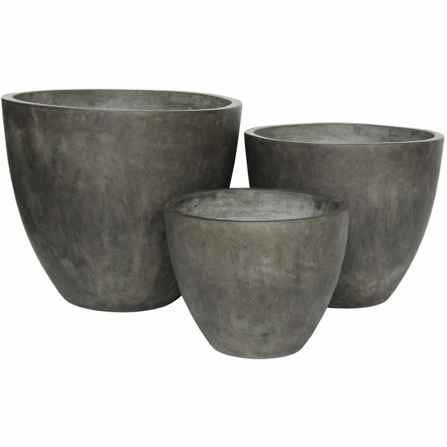 Pots & Planters * | Exclusive Design 22In. Concrete Egg Shape Pot Natural Smooth Dark Grey Finish