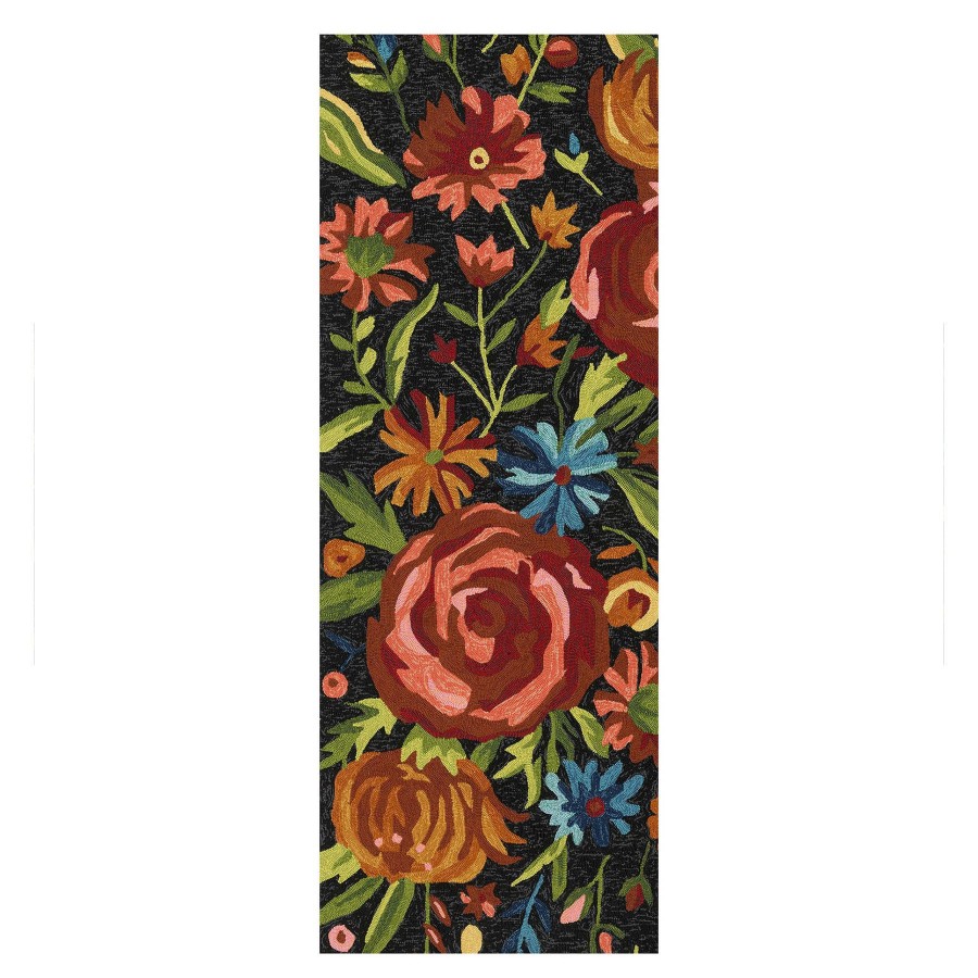 Rugs & Doormats * | New Threads (E255) Santa Monica Black Floral Indoor & Outdoor Runner, 2 5