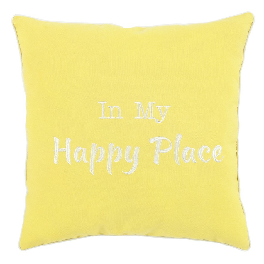 Outdoor * | Large Choice Happy Place Yellow Outdoor Throw Pillow, 18