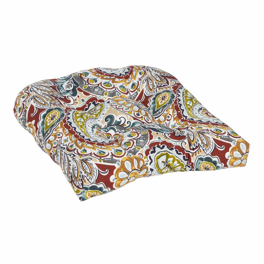 Cushions & Pillows * | Sale Online Paisley Chili Outdoor Wicker Seat Cushion