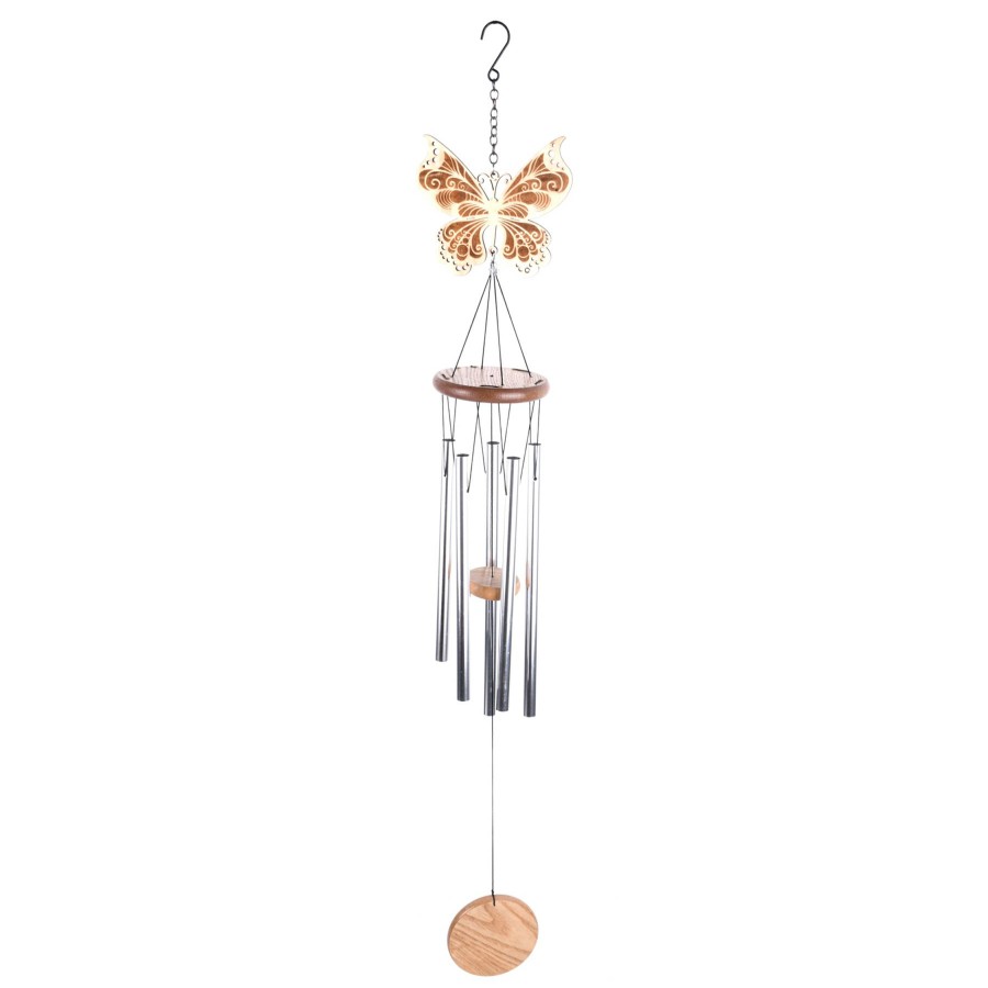 Outdoor Deacutecor * | Latest Wood & Metal Butterfly Wind Chime, 34