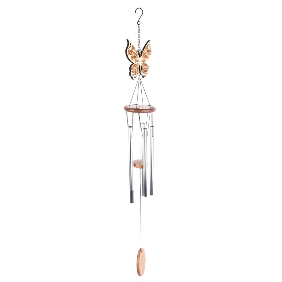 Outdoor Deacutecor * | Latest Wood & Metal Butterfly Wind Chime, 34