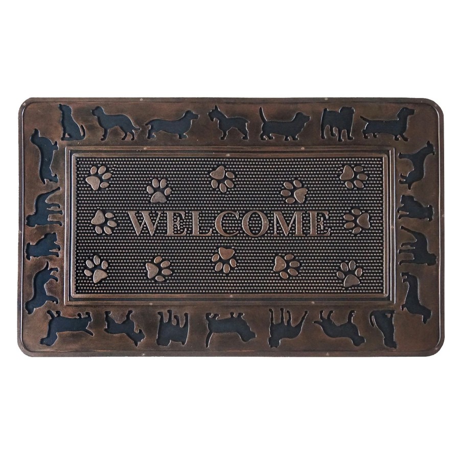 Outdoor Deacutecor * | Large Choice Dog Border Welcome Brown Rubber Doormat, 18 30