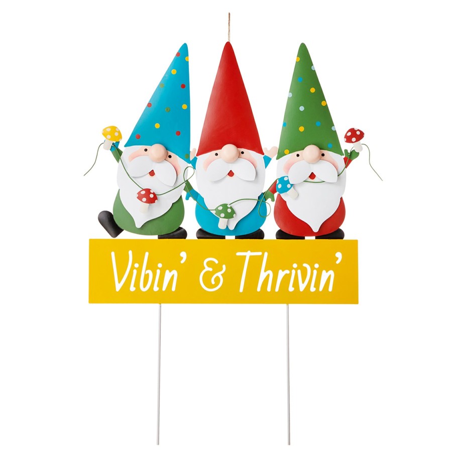 Outdoor Deacutecor * | Best Sale Vibin' & Thrivin' Gnome Trio Garden Stake, 30