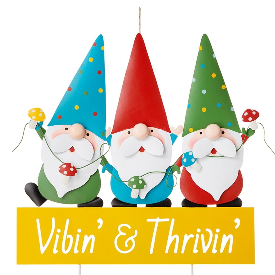 Outdoor Deacutecor * | Best Sale Vibin' & Thrivin' Gnome Trio Garden Stake, 30