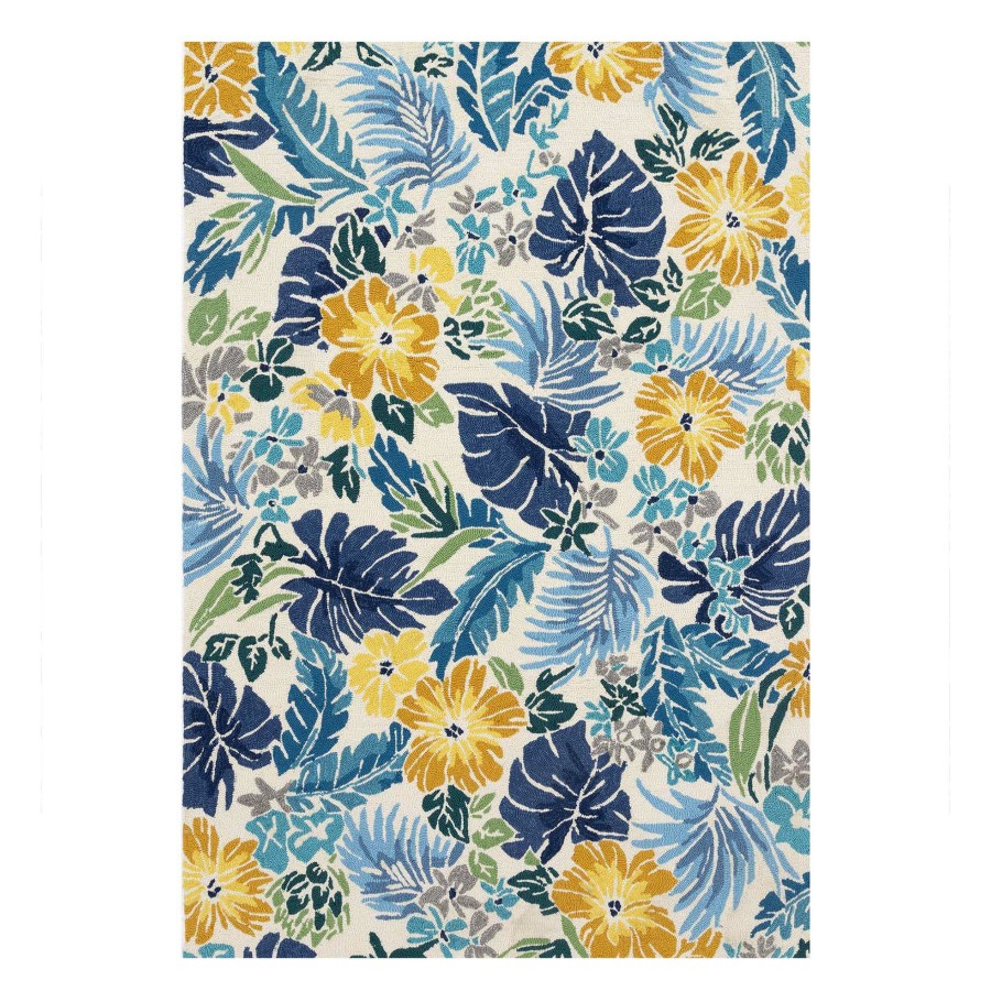 Rugs & Doormats * | Popular (E264) Santa Monica Blue Floral Indoor & Outdoor Area Rug, 5 7