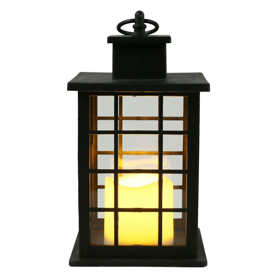 Lighting * | Featured Led Candle Weatherproof Black Lantern With Timer, 10