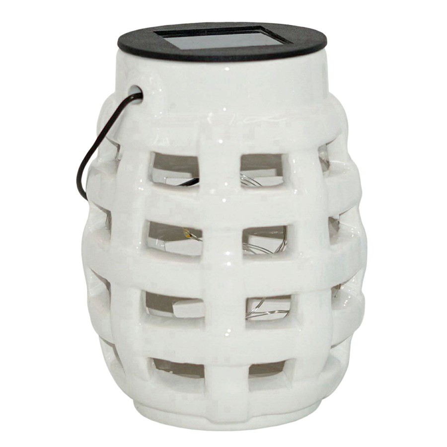 Lighting * | Sale Online Grace Mitchell White Ceramic Solar Lantern, 5