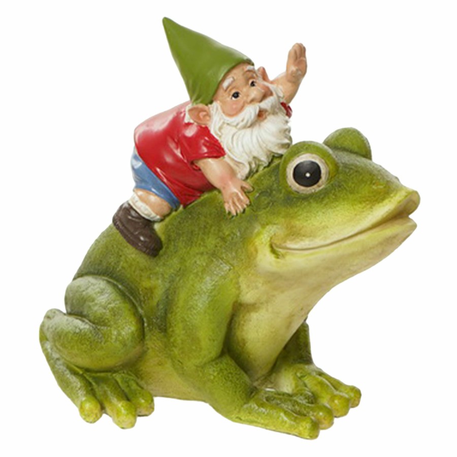 Outdoor Deacutecor * | Fire Sale Outdoor Garden Gnome On Frog Figurine, 6