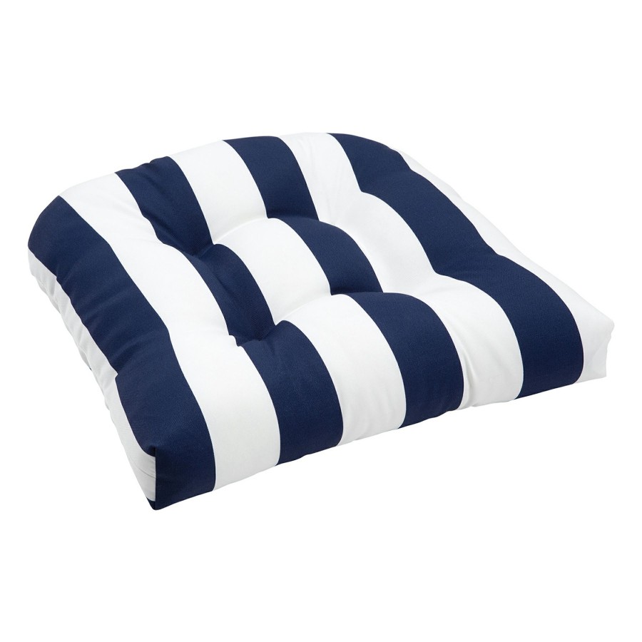 Cushions & Pillows * | Exclusive Design Navy Awning Striped Outdoor Wicker Seat Cushion