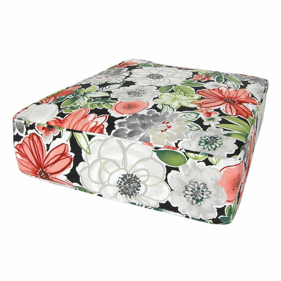 Cushions & Pillows * | Free Delivery Tamani Black Floral Outdoor Gusseted Deep Seat Cushion