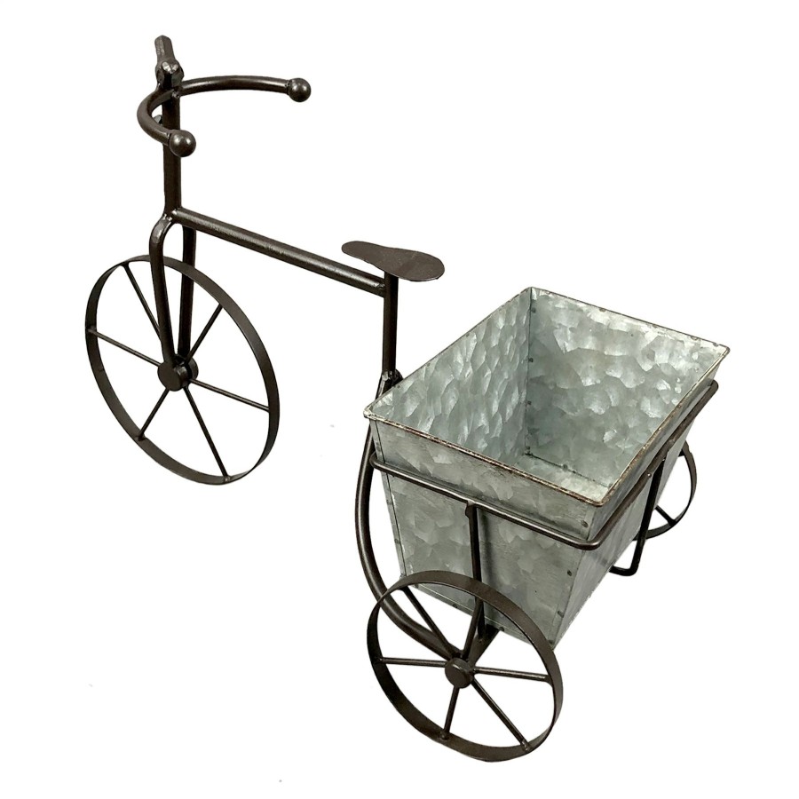 Pots & Planters * | Discount Decorative Brown Metal Bicycle With Galvanized Planter