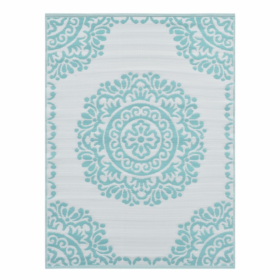 Rugs & Doormats * | Exquisite Gifts Teal Medallion Outdoor Area Rug, 5 7