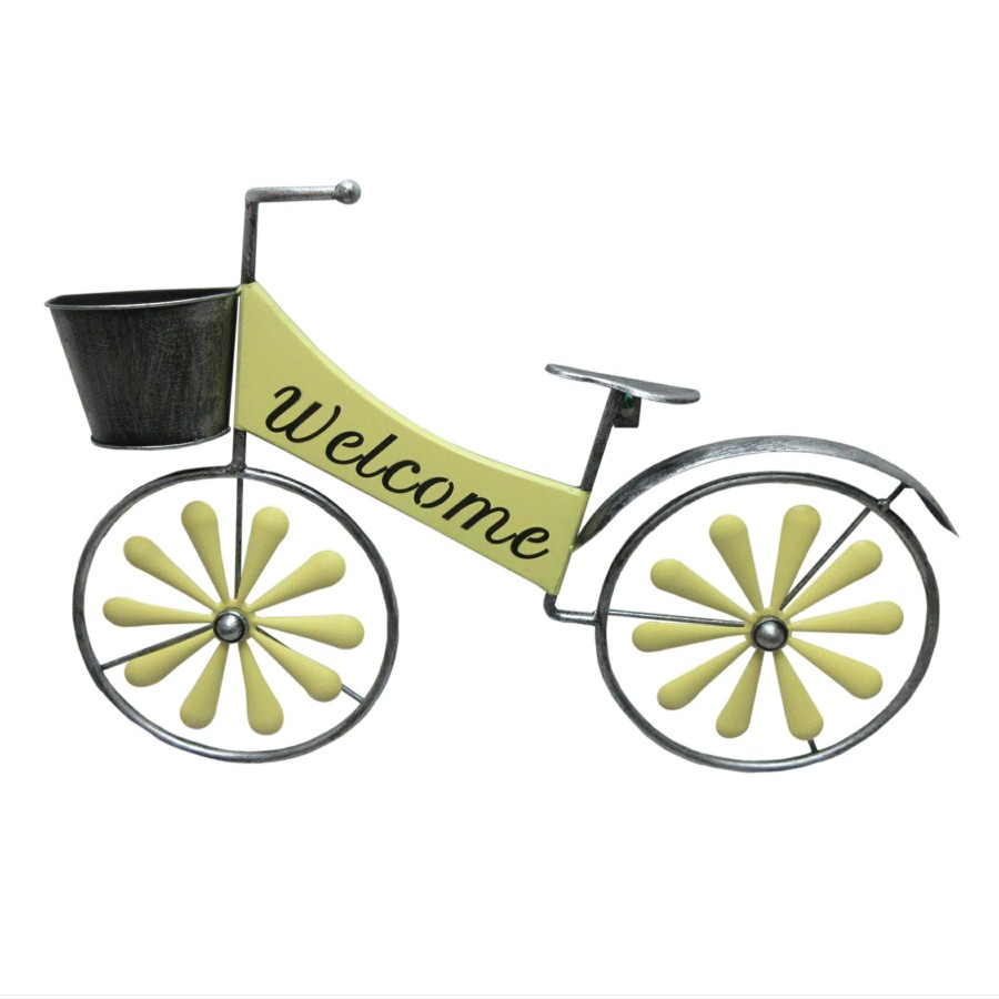 Outdoor Deacutecor * | Popular Yellow Welcome Bike Wall Planter, 16