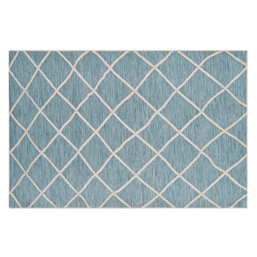 Rugs & Doormats * | Best Sale (E282) Aqua & Cream Flatweave Soft Moroccan Indoor & Outdoor Accent Rug, 2 4