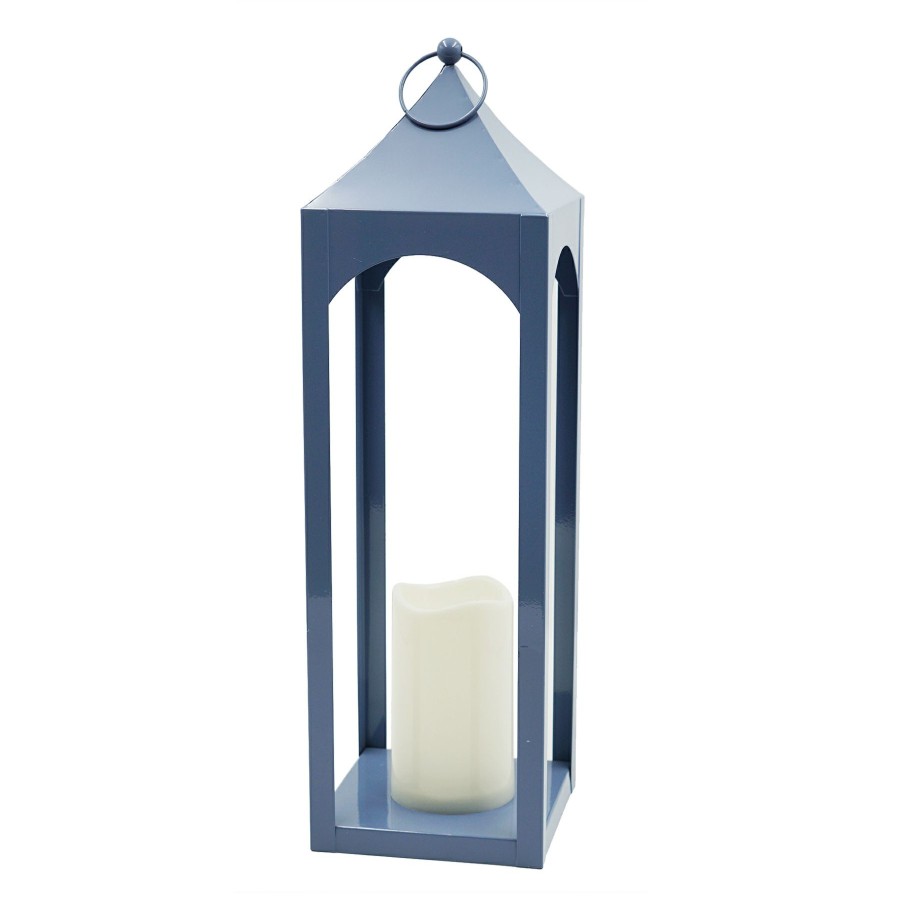 Lighting * | Typical Style Blue Metal Lantern With Candle, 18