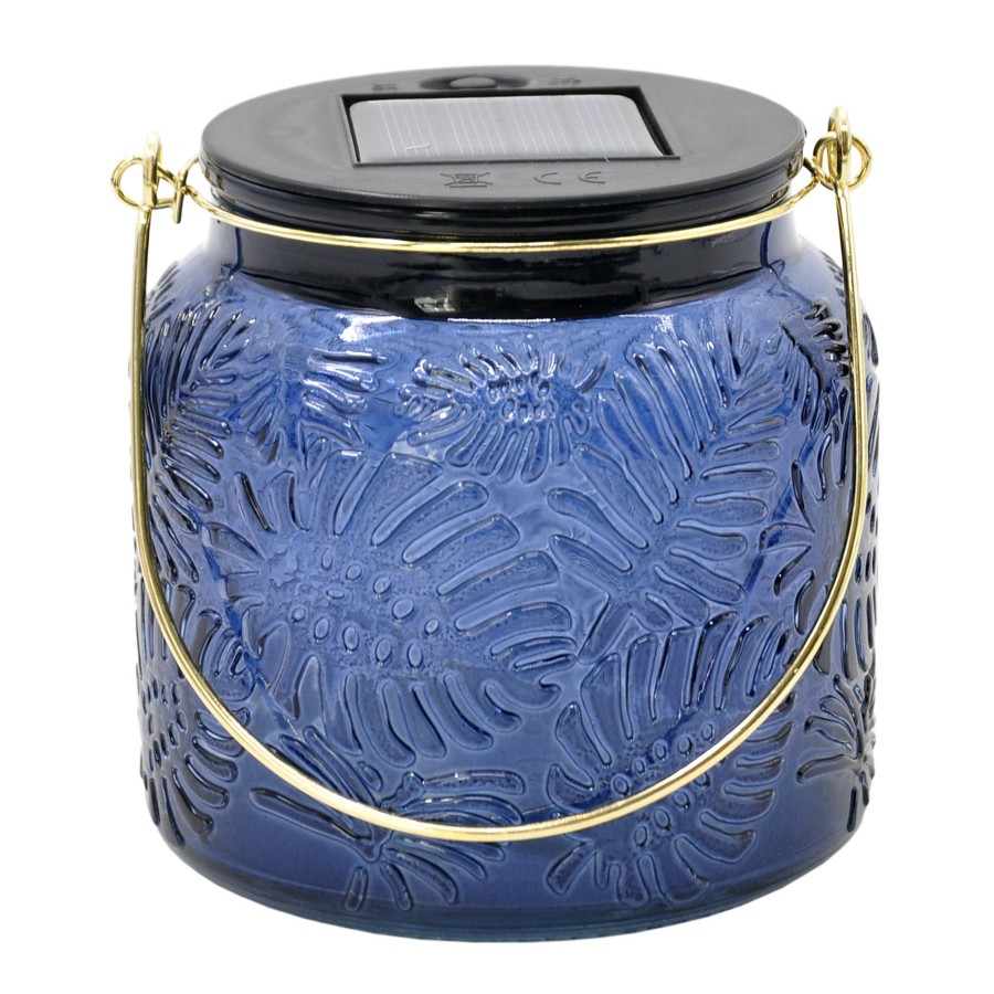 Lighting * | Best Sale Navy Glass Solar Lantern, 4.5 4