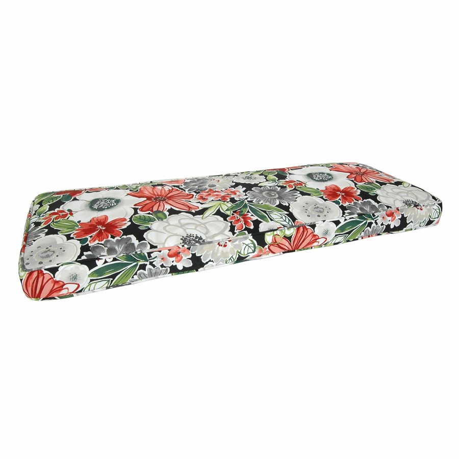 Cushions & Pillows * | Latest Tamani Black Floral Outdoor Gusseted Bench Cushion