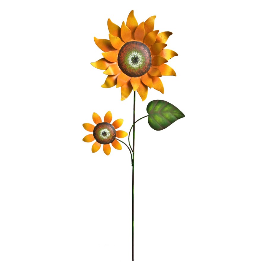 Outdoor Deacutecor * | Popular Metal Orange & Yellow Sunflower Garden Stake, 23