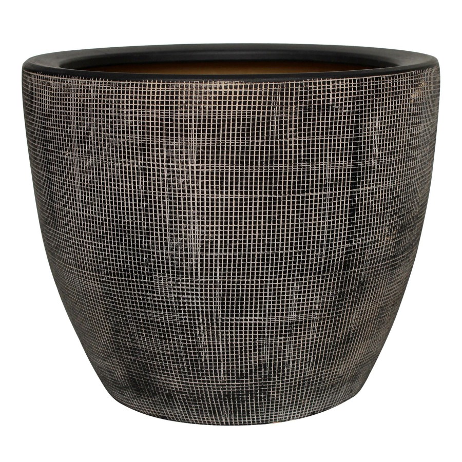 Pots & Planters * | New Threads Grid Etched Black Ceramic Planter, 5.5