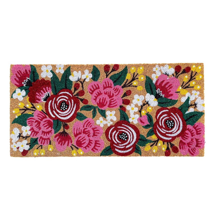 Rugs & Doormats * | Discount Pink & Yellow Floral Oversized Coir Mat, 22 47