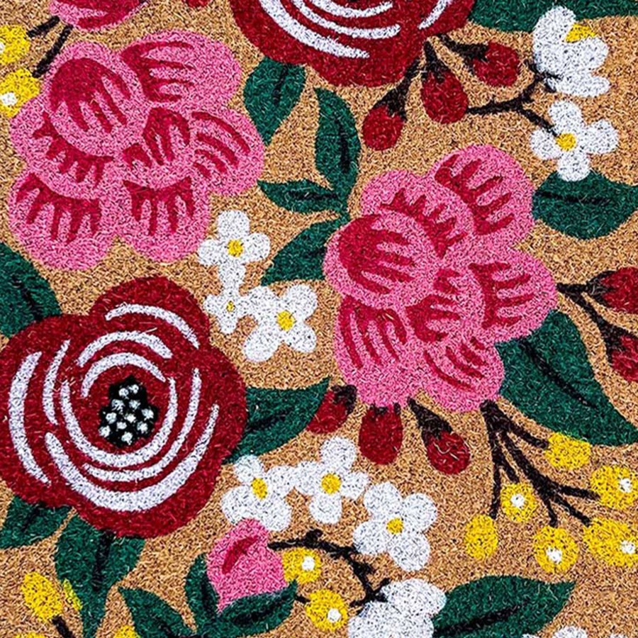 Rugs & Doormats * | Discount Pink & Yellow Floral Oversized Coir Mat, 22 47